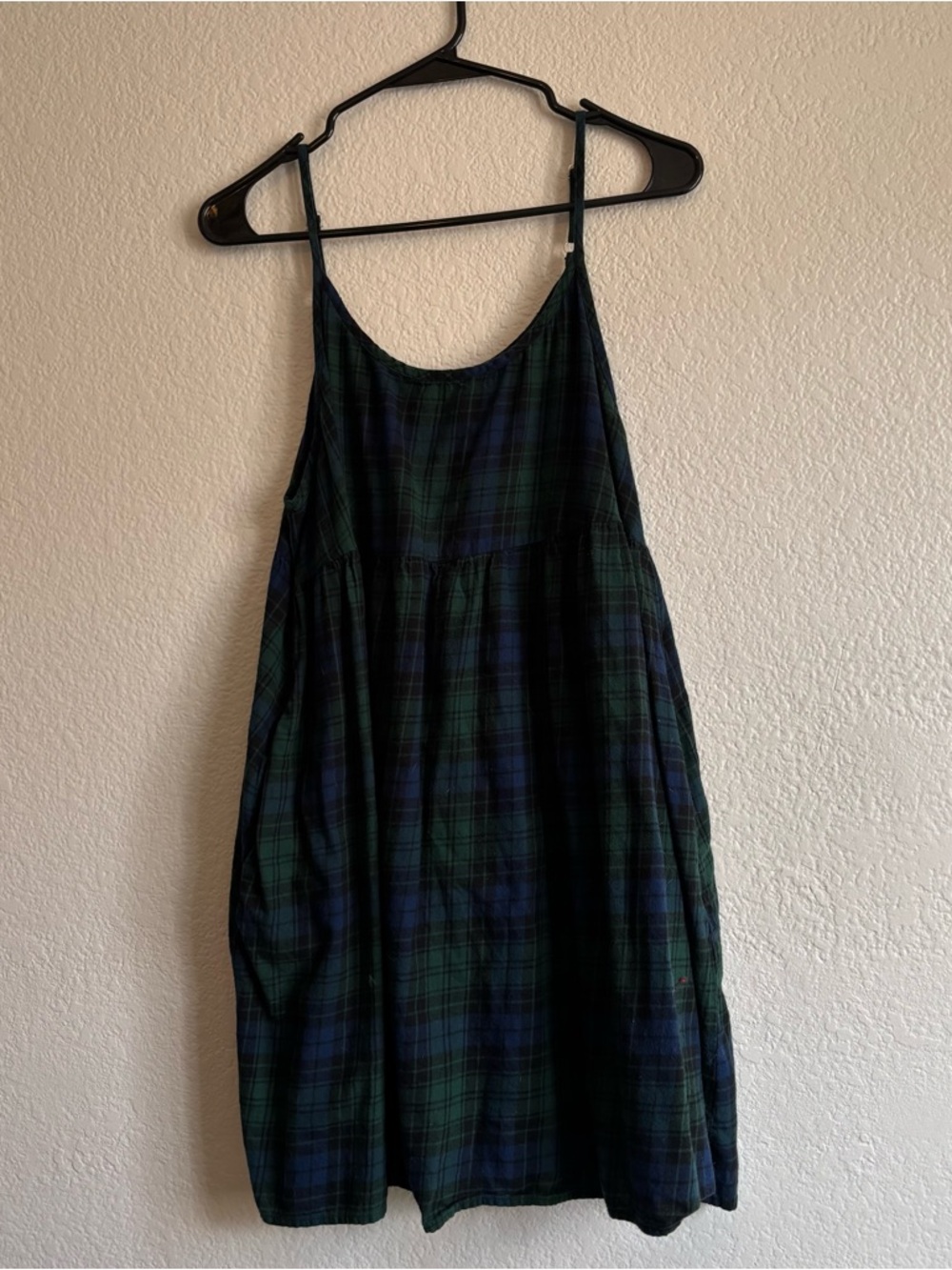 Large Babydoll Green and Navy Plaid Sleeveless Sundress - Picture 4 of 6